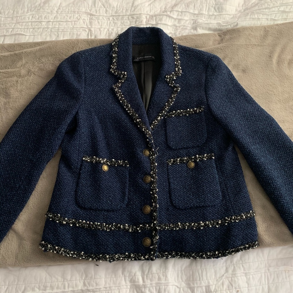 Zara Tweed Navy Jacket